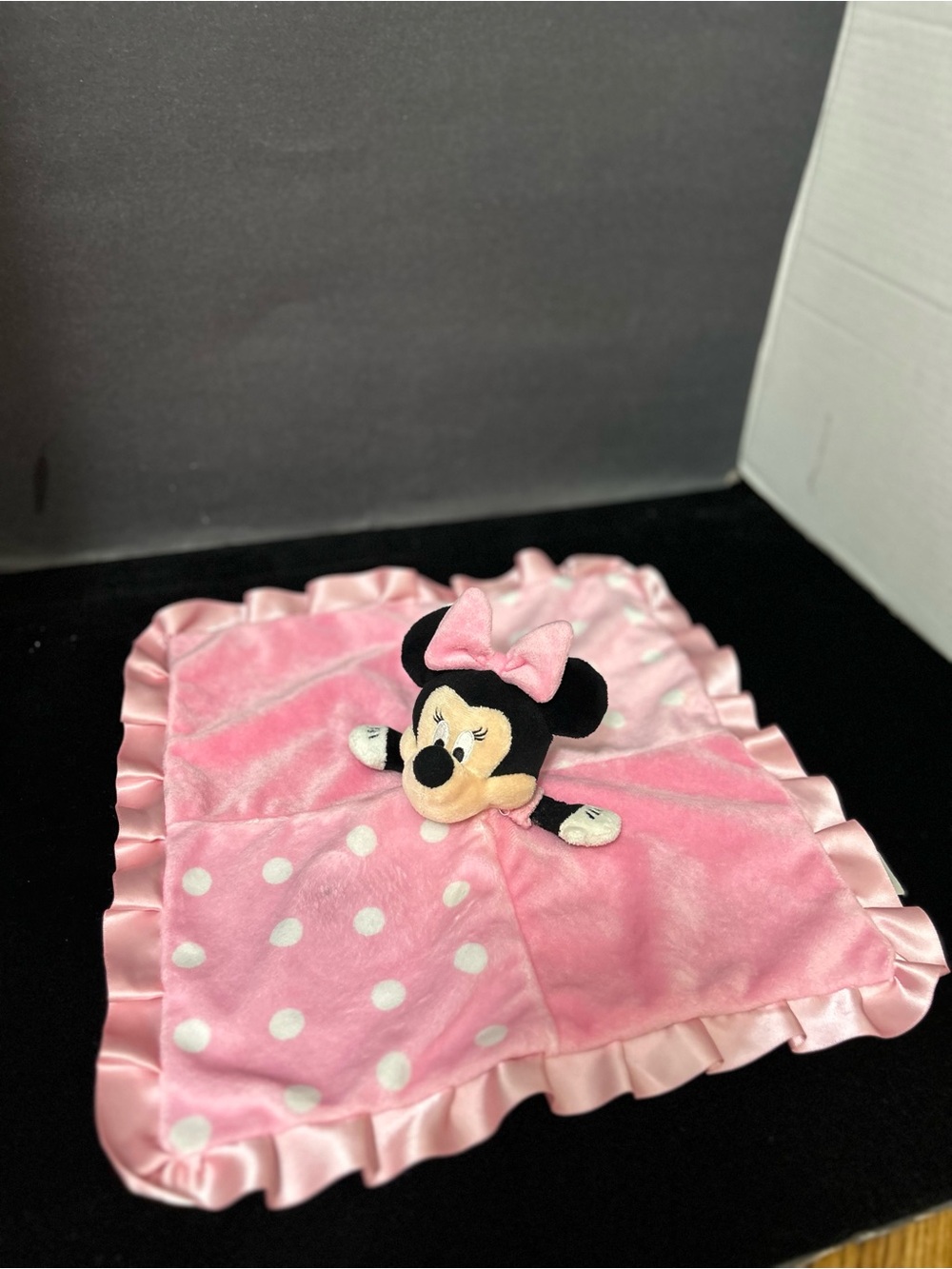 Disney Pink Minnie Mouse Polka Dot Lovey with Satin Trim